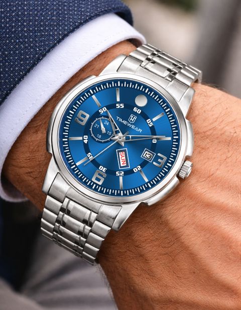 TIMEWEAR Blue Dial Day Date Functioning Stainless Steel Chain Analog Watch - For Men 340BDTG - Image 6