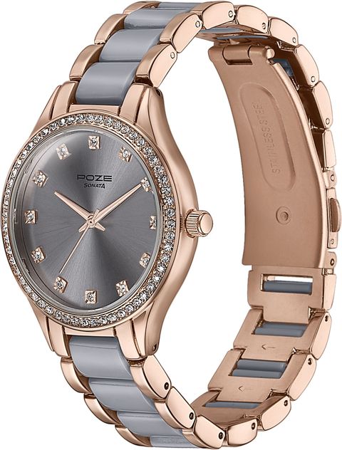 Sonata Poze Color Sway Quartz Grey Round Dial Women's Watch Analog Watch - For Women SP80054KM02W - Image 7