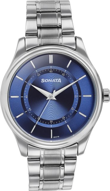 Sonata Blue Dial Silver Stainless Steel Strap Analog Watch - For Men NT77149SM01,NU77149SM01 - Image 6