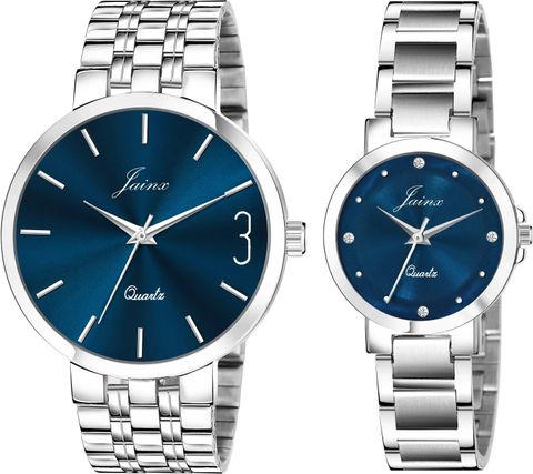 JAINX Blue Dial Steel Chain Couple Watch Set JC9404 - Image 7