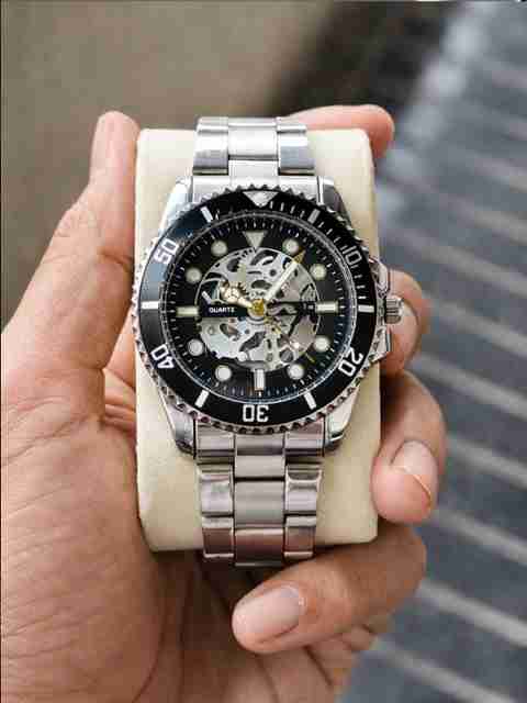 ShreeDatt Men's Premium Green Skeleton Dial Stainless Steel Watch - Image 5