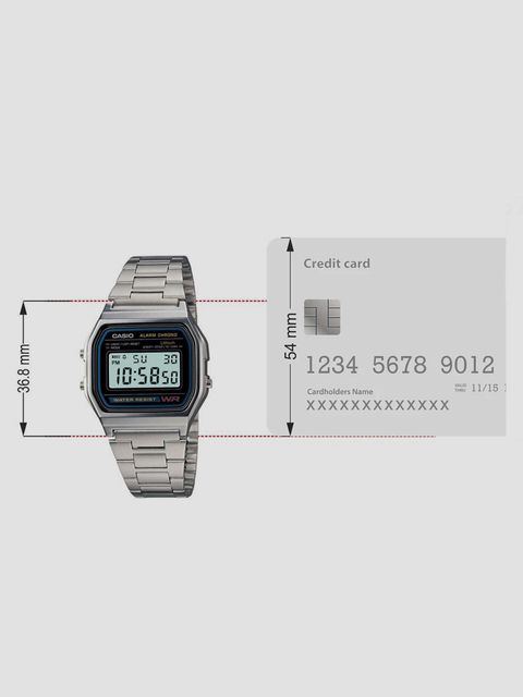 CASIO A-158WA-1DF Vintage A158WA-1DF Black Dial Silver Stainless