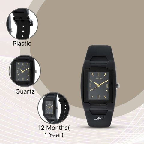 Sonata Quartz Black Dial Plastic Strap Analog Watch for Men - Image 5