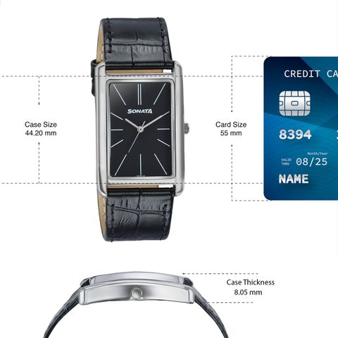 Sonata Ascent Quartz Black Dial Leather Strap Watch for Men - Image 8