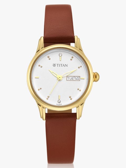 Titan Lagan With Day & Date White Dial Brown LeatherStrap Analog Watch - For Women NT2656YL01,NU2656YL01 - Image 7
