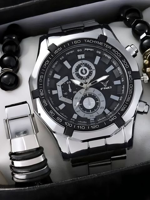 FNB EDY-SlvBlack-1801 Analog Watch for Men, Silver - Image 6
