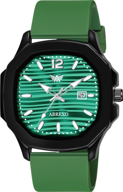 ABREXO Vintage-Law Date Working Square Green Dial Premium Silicone Strap Boys Analog Watch - For Men Abx6600-GR Quartz Mechanism Watch - Image 7
