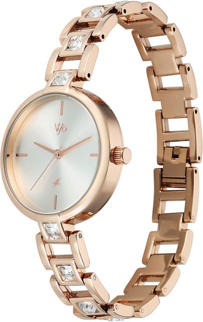 Fastrack Vyb Manifester Quartz Silver Dial Rose Gold Strap Watch - Image 7
