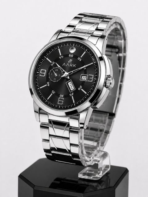 AARK Analog Watch for Men, Silver Metal, Black Dial - Image 5
