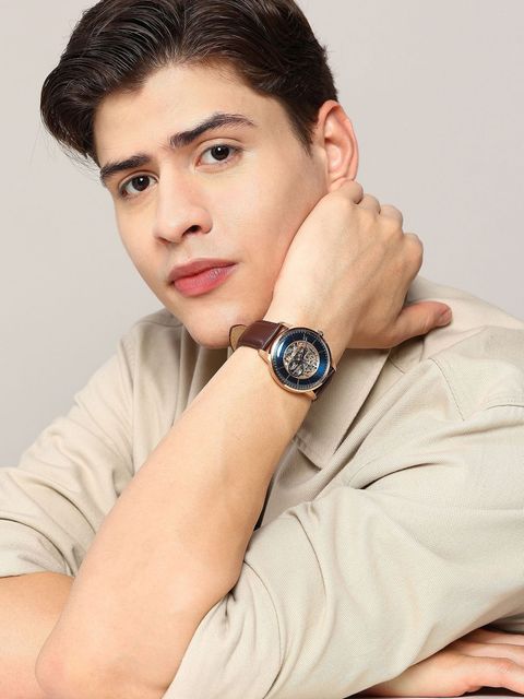 Titan Automatic Blue Dial Brown Leather Strap Analog Watch - For Men NT8976SM01W,NN8976SM01W,NU8976SM01W,NU90110WL06 - Image 8