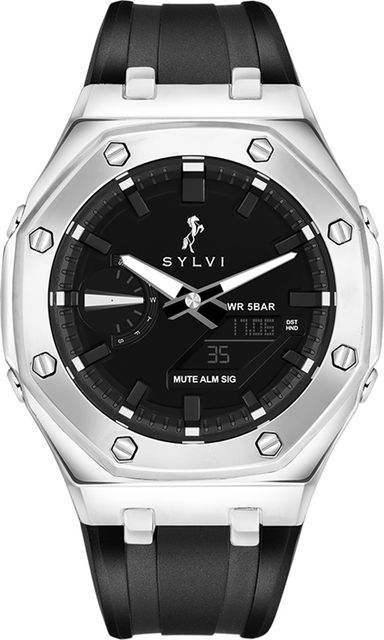 Sylvi RIG-101 Analog-Digital Watch for Men, Silver - Image 4