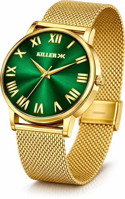 KILLER Gold Mesh Watch Green Sunburst Dial Analog Men KLR-GRN-001-GLD - Image 5