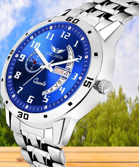 LOIS CARON LCS-8188 Day & Date Steel Chain Watch (Blue) - Image 6