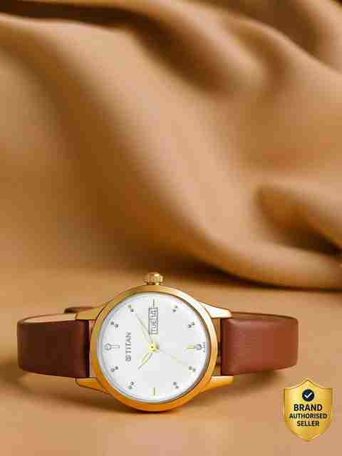 Titan Lagan With Day & Date White Dial Brown LeatherStrap Analog Watch - For Women NT2656YL01,NU2656YL01 - Image 5