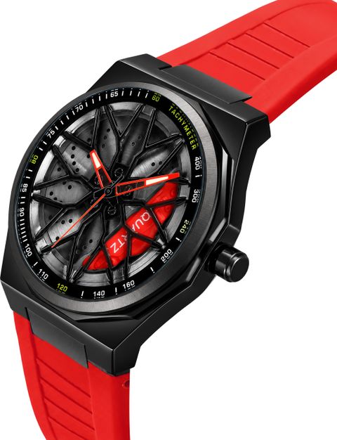NIXEA Menâs Car Wheel Rim Design Analog Watch - For Men Sports Inspired Red Rubber Strap, Black Rim Dial with Brake Caliper Detail - Image 6