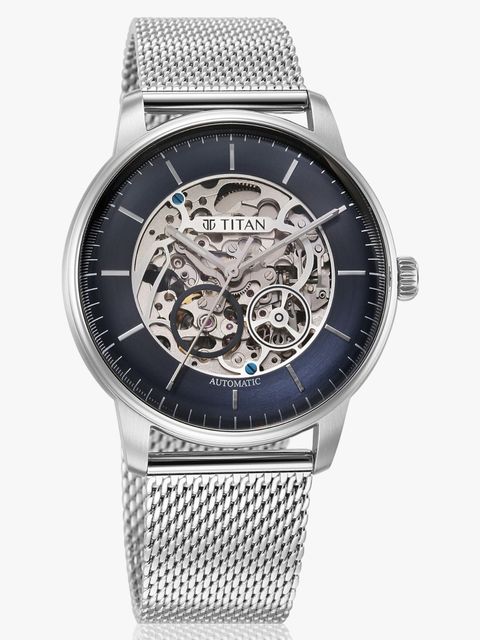 Titan Automatic Dark Blue Dial Silver Metal Strap Analog Watch - For Men 90195SM01,NU90195SM01 - Image 7