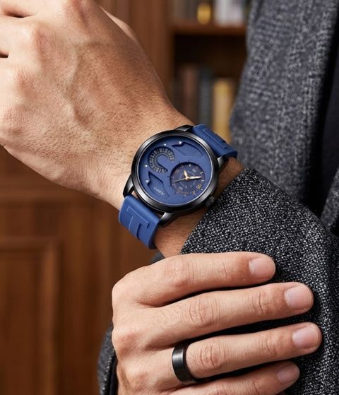 MAAN INTERNATIONAL Prime Collection Dual Dial Quartz Black Silicone Strap Analog Watch - For Men MI-DD-BLUE-03 - Image 7