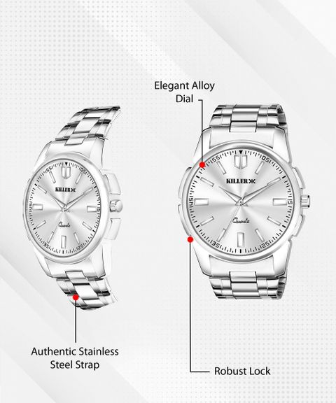 KILLER Big Dial Analog Watch - For Men KL-9301-SILVER - Image 4