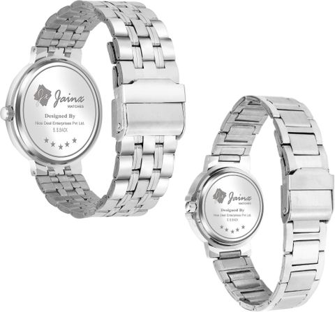 JAINX Blue Dial Steel Chain Couple Watch Set JC9404 - Image 4
