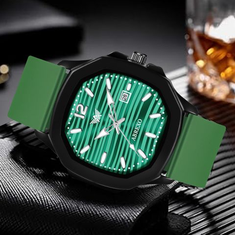 ABREXO Vintage-Law Date Working Square Green Dial Premium Silicone Strap Boys Analog Watch - For Men Abx6600-GR Quartz Mechanism Watch - Image 6