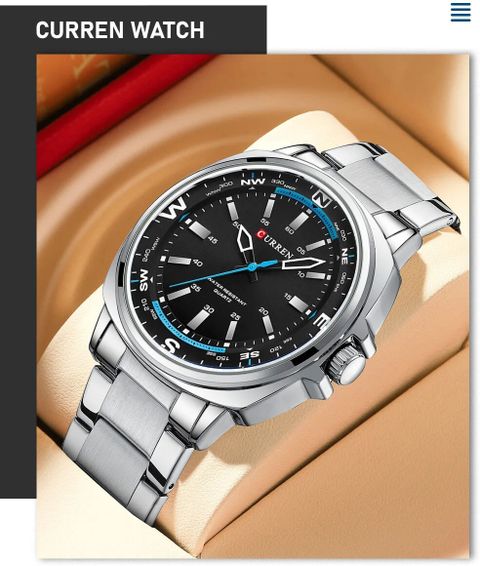Curren Black Dial Metal Strap Quartz Water Resistant Analog Watch - For Men 8455 - Image 6
