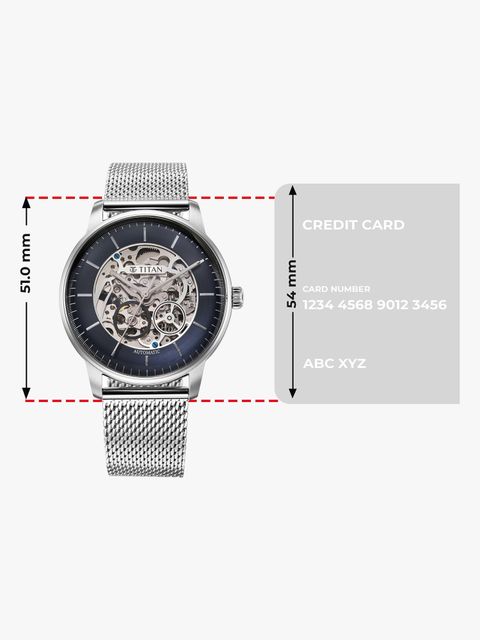 Titan Automatic Dark Blue Dial Silver Metal Strap Analog Watch - For Men 90195SM01,NU90195SM01 - Image 8