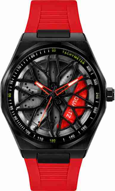 NIXEA Menâs Car Wheel Rim Design Analog Watch - For Men Sports Inspired Red Rubber Strap, Black Rim Dial with Brake Caliper Detail - Image 5