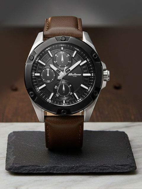 Titan Octane Multifunction Black Dial Brown Leather Strap Watch - Image 6