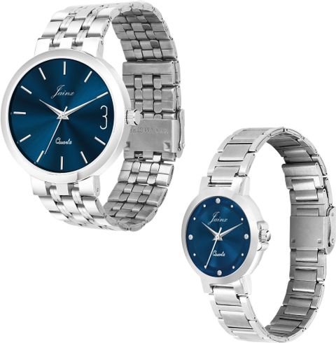 JAINX Blue Dial Steel Chain Couple Watch Set JC9404 - Image 6