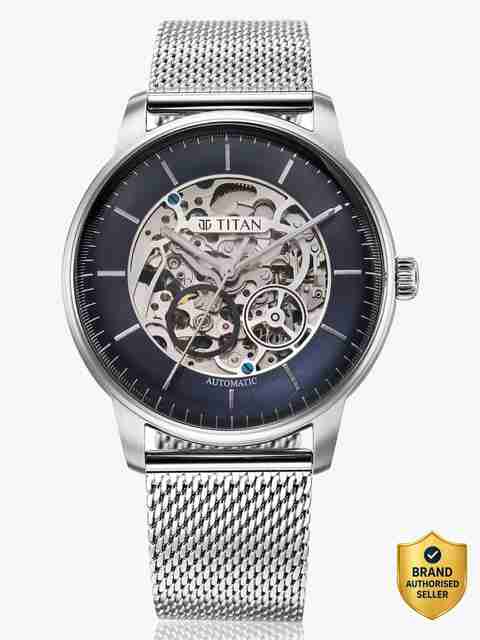 Titan Automatic Dark Blue Dial Silver Metal Strap Analog Watch - For Men 90195SM01,NU90195SM01 - Image 5