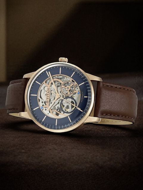 Titan Automatic Blue Dial Brown Leather Strap Analog Watch - For Men NT8976SM01W,NN8976SM01W,NU8976SM01W,NU90110WL06 - Image 7