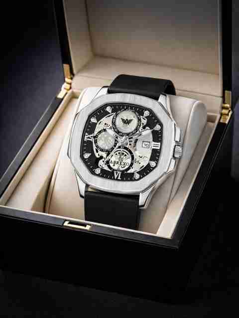 ABREXO GODFATHER Square Chrono Look Silver Dial Date Working Black Silicone Strap Boys Analog Watch - For Men Abx8300-SL BK - Image 5