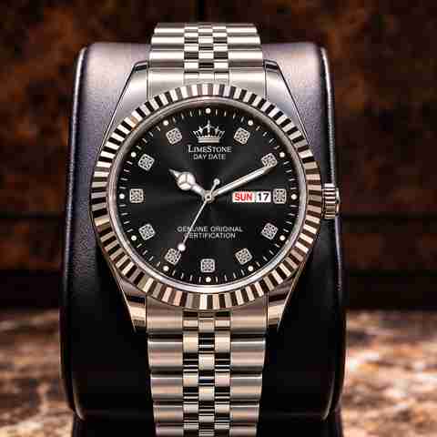 LIMESTONE Legacy Series Stainless Steel Day and Date Functioning | Stylish Chain | Quartz Analog Watch - For Men RLX032 - Image 3
