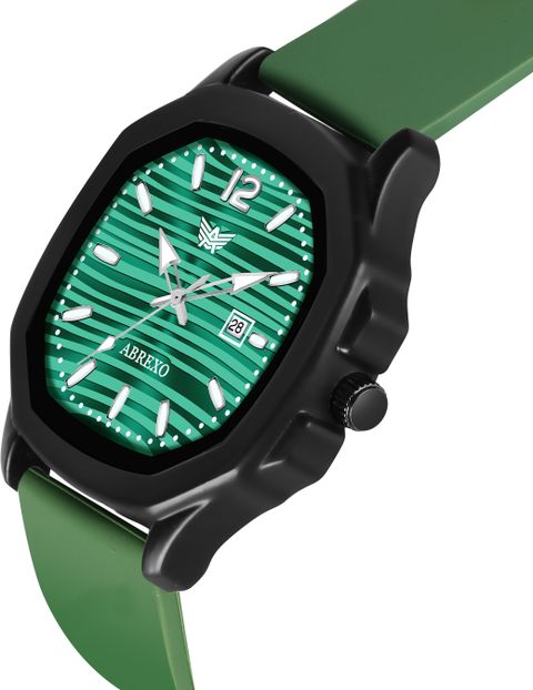 ABREXO Vintage-Law Date Working Square Green Dial Premium Silicone Strap Boys Analog Watch - For Men Abx6600-GR Quartz Mechanism Watch - Image 8