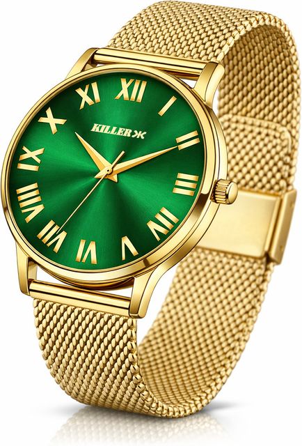 KILLER Gold Mesh Watch Green Sunburst Dial Analog Men KLR-GRN-001-GLD - Image 8