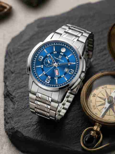 TIMEWEAR Blue Dial Day Date Functioning Stainless Steel Chain Analog Watch - For Men 340BDTG - Image 2