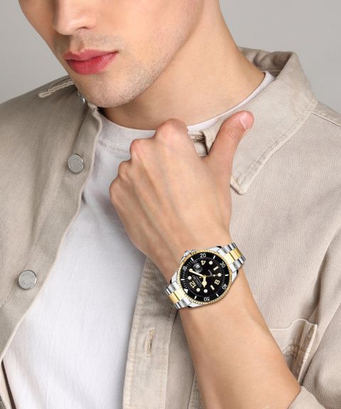 Longbo Men's Analog Watch - Silver Gold Stainless Steel Black Dial - Image 5