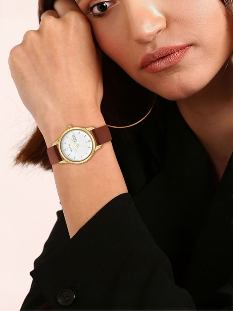 Titan Lagan With Day & Date White Dial Brown LeatherStrap Analog Watch - For Women NT2656YL01,NU2656YL01 - Image 6
