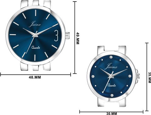 JAINX Blue Dial Steel Chain Couple Watch Set JC9404 - Image 5