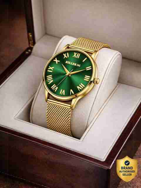 KILLER Gold Mesh Watch Green Sunburst Dial Analog Men KLR-GRN-001-GLD - Image 3