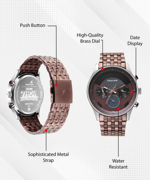 Fastrack Thor Multifunction Black & Red Dial Brown MetalStrap Analog Watch - For Men NT3286KM01,NU3286KM01 - Image 6