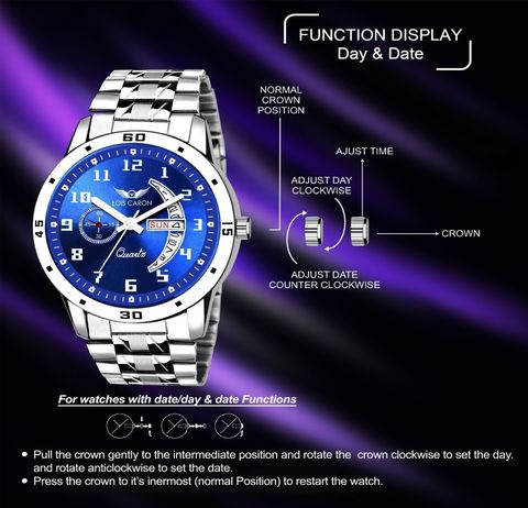 LOIS CARON LCS-8188 Day & Date Steel Chain Watch (Blue) - Image 8