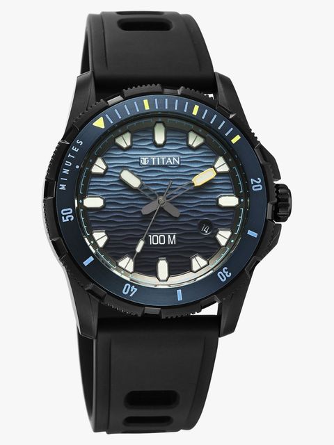 Titan Zero Hour Diver's 100m Blue Dial Black FKM Strap Watch - Image 7