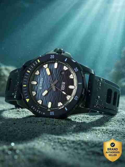 Titan Zero Hour Diver's 100m Blue Dial Black FKM Strap Watch - Image 5