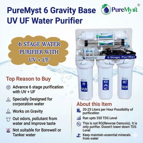 PureMyst 6 Stage Gravity Filter without RO For Municipal Water