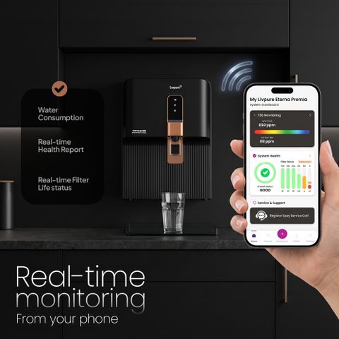 LIVPURE LIV-ETERNA-PRO-IOT 7 L RO + UV + UF + Copper + Alkaline Water Purifier No Service Cost for 2 Years (Filters Included) | 10 Stage Water Purifier | Suitable for Borewell/Tanker/Municipal Water (Black) - Image 6