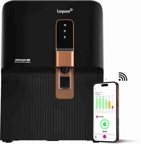 LIVPURE LIV-ETERNA-PRO-IOT 7 L RO + UV + UF + Copper + Alkaline Water Purifier No Service Cost for 2 Years (Filters Included) | 10 Stage Water Purifier | Suitable for Borewell/Tanker/Municipal Water (Black) - Image 5