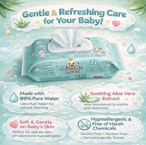 Mamma Love 99% Pure Water Baby Wet Wipes, 24 Packs of 72 - Image 5