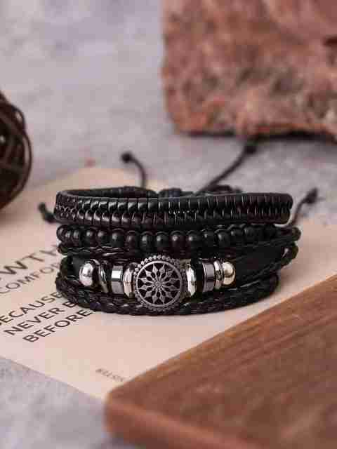 Rajwanti Collection Black Stylish Leather Bracelet for Men, Genuine Wristband For Men, Boys Bracelet Men Wrist Band (Black, Pack of 1) - Image 5