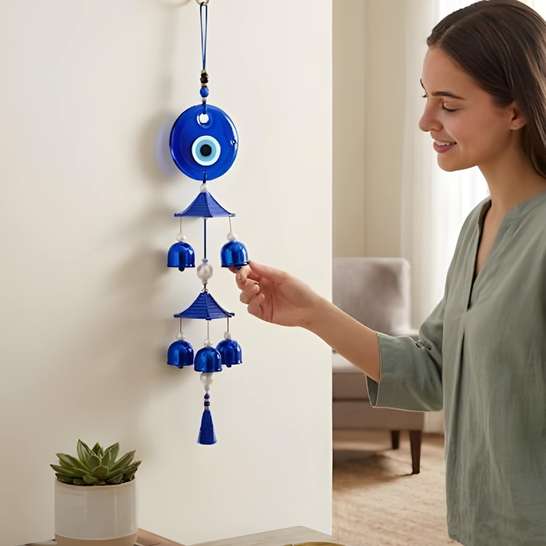 PPSELECTS Evil Eye Glass & Metal 5-Bell Wind Chime for Home Vastu (Blue) Glass, Iron Dream Catcher 65% off 599₹206Big Billion Days Price